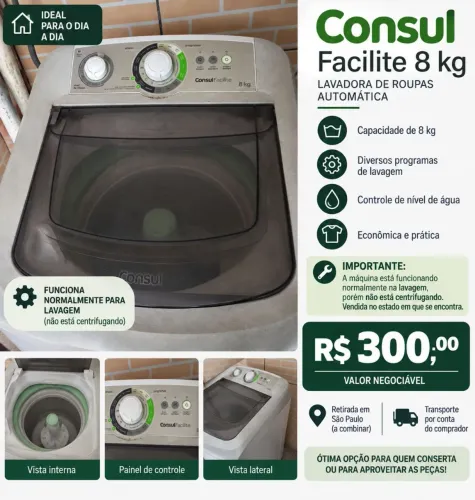 Máquina de Lavar Consul Facilite 8kg - Leia a Descrição