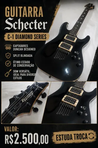 Guitarra Elétrica Schecter C-1 Superstrato c/ Duncan Designed Blindada - ESTUDA TRoca