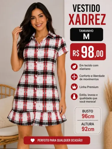 Macacão e vestidos xadrez linha premium confort 
