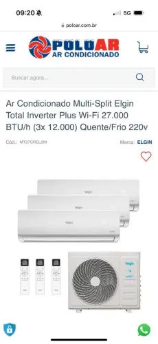Ar Condicionado Multi-Split Elgin Total Inverter Plus Wi-Fi 27.000 BTU/h (3x 12.000) 