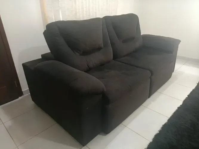 Sofá Retrátil e Reclinável Suede Preto 2 lugares