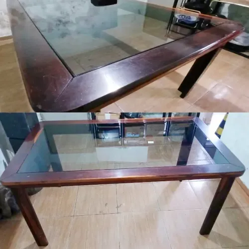 Mesa de jantar em madeira maciça 1,62m c/ vidro fumê