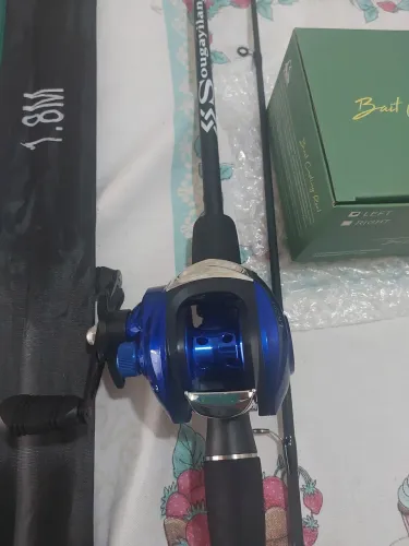 Carretilha de Pesca JoyFox com Vara 1.80 em EVA 2 partes Carbono excelente para pesquei