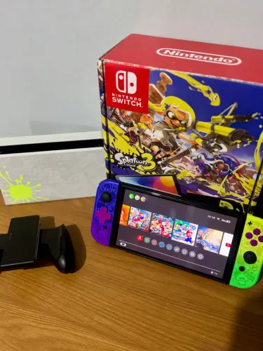 Nintendo Switch OLED Versão Splatoon 3 | 6 Jogos Mídia Digital | Cartão SD 128GB SanDisk