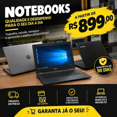 Notebook Dell, HP e Lenovo Seminovos - 90 Dias de Garantia