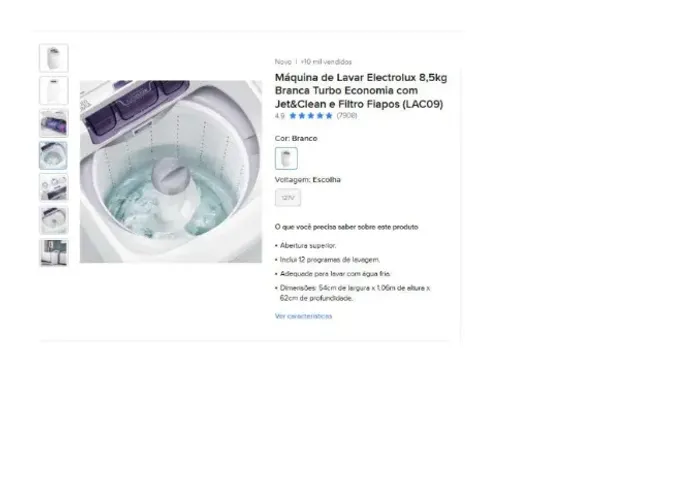 LAVA ROUPAS ELECTROLUX 8,5 KG, 127 Volts, COM GARANTIA ATÉ 09.01.2028