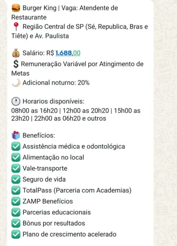 Burguer King - Vaga Atendente Restaurante - Diversas Regioes
