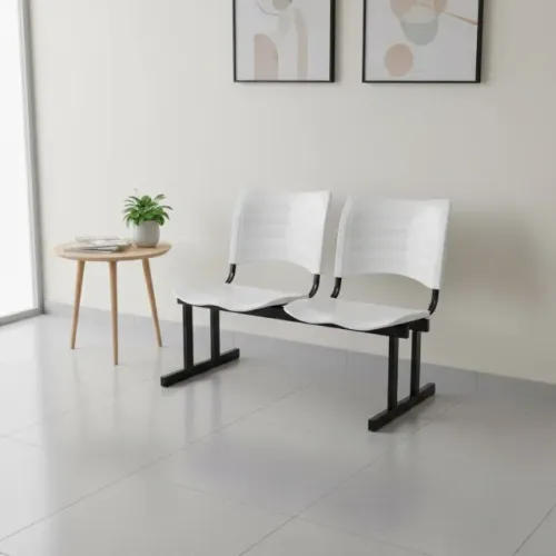 Cadeira Longarina Plástica 2 Lugares Branca Estrutura Aço Conforto e Resistência 34207