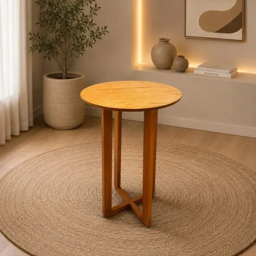Mesa Art Assentos Bistrô Iza Redonda Mel Madeira Maciça de Eucalipto <br>
