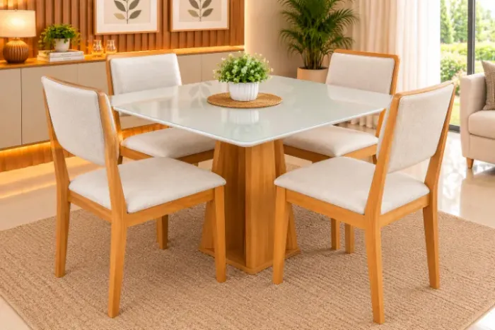 Mesa Rubi com 4 cadeiras Rubi 120X80 (NOVO A PRONTA ENTREGA)