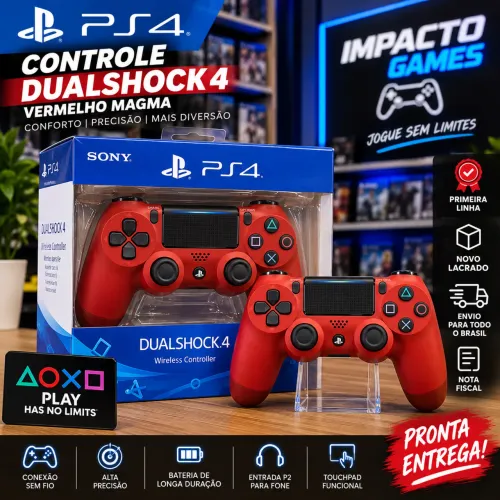 Controle PS4 DualShock 4 Vermelho Magma - Primeira Linha Novo Lacrado