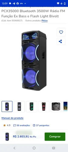 Caixa de som philco 
