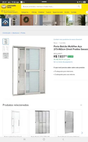 Porta Balcão Sasazaki Multiflex Prátika Aço Branca 217x160cm - Esquerda .