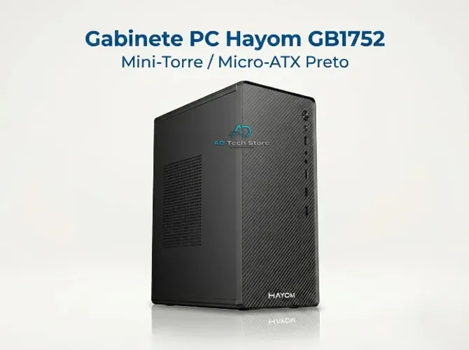 Gabinete PC Hayom GB1752 Mini-Torre Sem Fan e Fonte! Micro-ATX Preto Novo