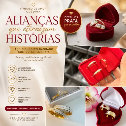 Alianças de Namoro Aço Cirúrgico Banhada Ouro 18k - Par por R$189