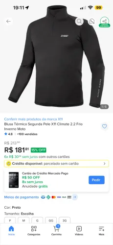 Blusa térmica segunda pele X11 climate 2.2 para frio