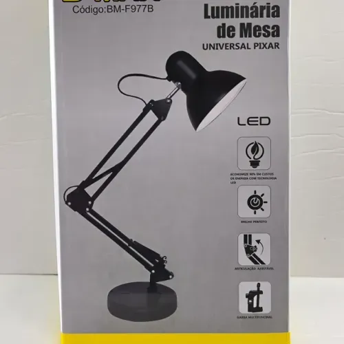 Luminária de Mesa com Braço Articulado 2 em 1