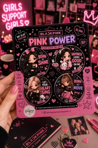 Kit 4 Bottons Pink Power BLACK PINK KAWAI
