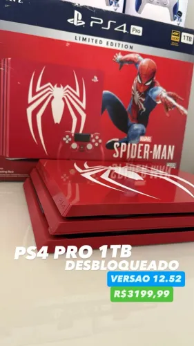 PS4 PRO EDIÇÃO HOMEM ARANHA 1TB DESBLOQUEADO NA VERSÃO 12.52 PELO CD