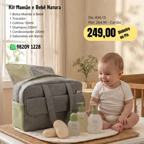Kit Mamãe e Bebê Natura com BOLSA + COLONIA + SHAMPOO + CONDICIONADOR + SABONETES