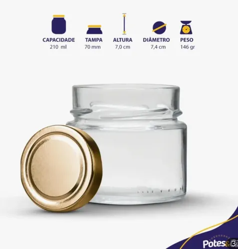 Potes de 250ml em vidro com tampa e lacre