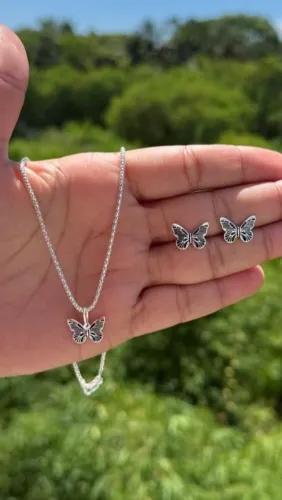 Conjunto borboleta - Prata - Aceitamos cartões - Entrega imediata