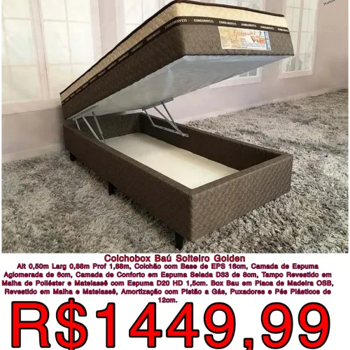 Base bau solteiro + colchão Golden d28 suporta 120kg / frete grátis / pague na entrega