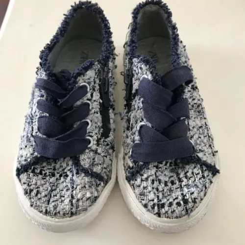 Tênis Em Tecido Xadrez Branco E Azul Zara Kids