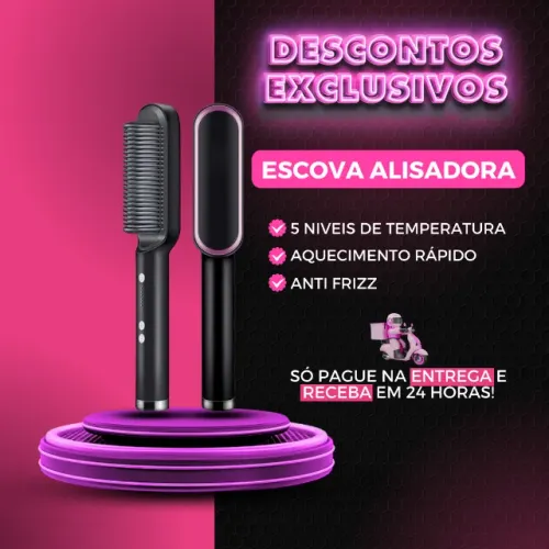 Escova Alisadora Hair 3 em 1 NOVA - PAGUE NA ENTREGA