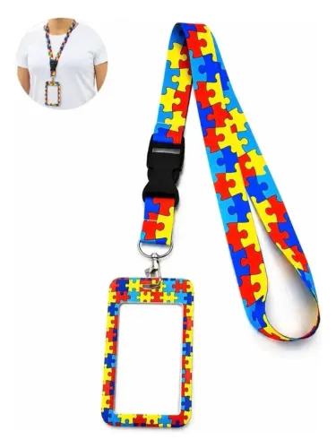 Porta Crachá Tea Autista Com Cordão Identificação Azul