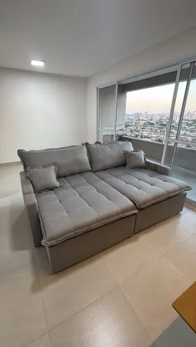 Sofá cama de luxo no Tecido Linho e molas no assento