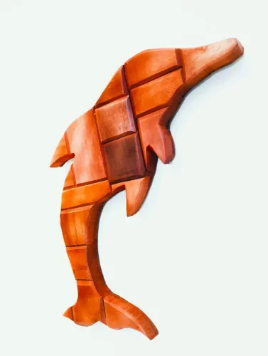 Golfinho Escultura Madeira Decoração Infantil Gde