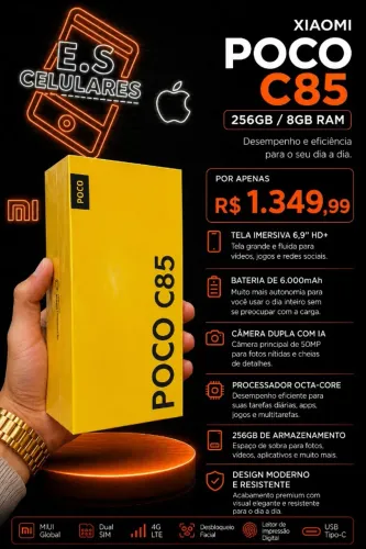 XIAOMI POCO C85 256GB/8GB RAM - TELEFONE CELULAR NOVO COM GARANTIA