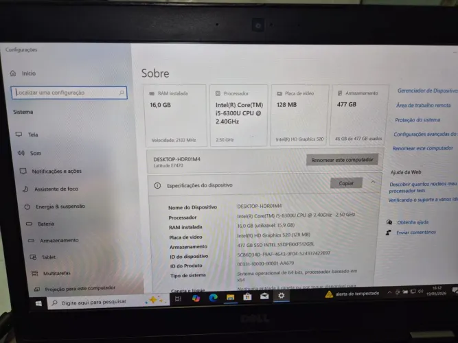 NOTEBOOK DELL - CORE i5 | 16GB RAM | SSD 480 GB - EXCELENTE ESTADO DE USO