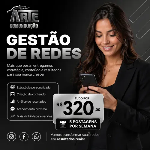 Gestão de Redes Sociais R$320/mês com 5 Postagens Semanais