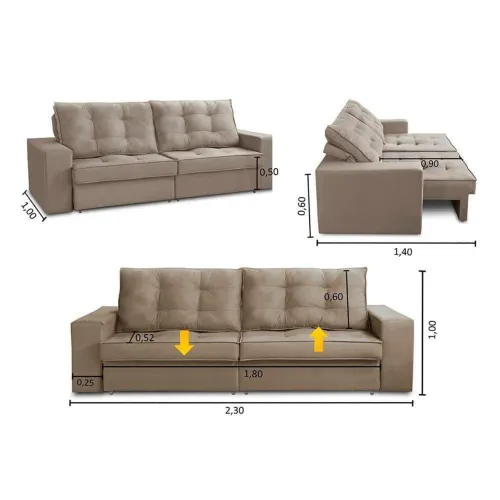 Sofá reclinável e retrátil 2,30cm