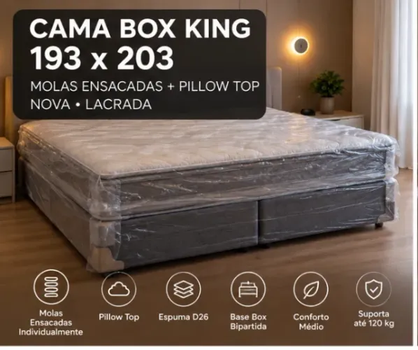 Cama Box King 193x203 Molas Ensacadas + Pillow Top - NOVA LACRADA