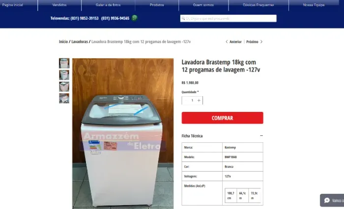 Lavadora Brastemp 18K "NOVA"-ARMAZZEM DO ELETRO