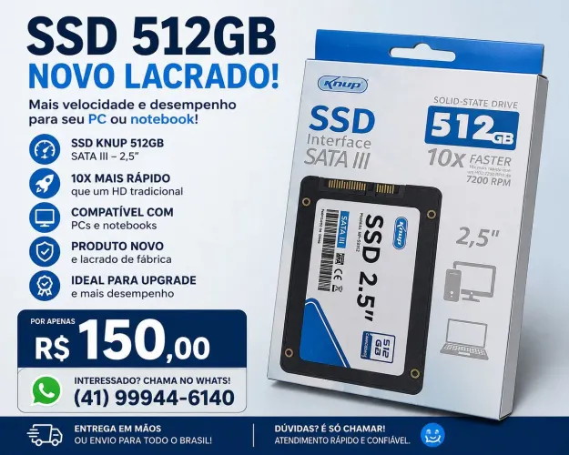 SSD 512GB NOVO LACRADO - R$ 150,00