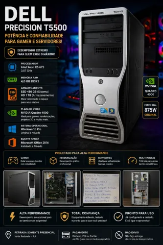 Servidor Dell Precision T5500 Intel XEON X5 675 i3 SSD 480GB Rápido + HD 1 TB  + RAM: 4GB
