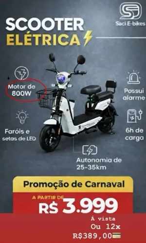 Bicicleta elétrica NOVA 800W PROMOÇÃO R$ 3.990,00