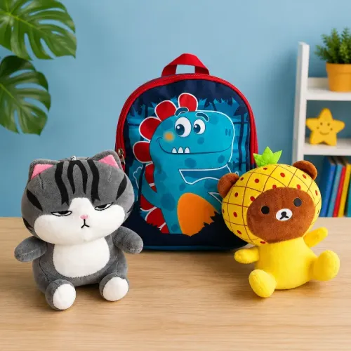Kit Infantil Mochila Little Dino + 2 Pelúcias