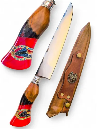 Faca Para Churrasco Personalizada Modelo ( Nossa Senhora ) Cabo Híbrido, Lâmina inox 10P.