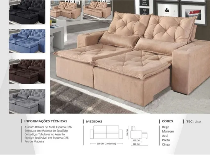 Sala sofá retrátil e reclinável de 210 cm