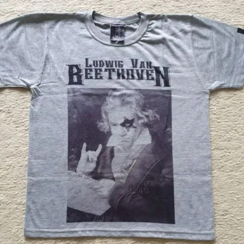 Camiseta Unisex Ludwig Van Beethoven Rock Kiss Corcel Cinza Tamanho P Nova