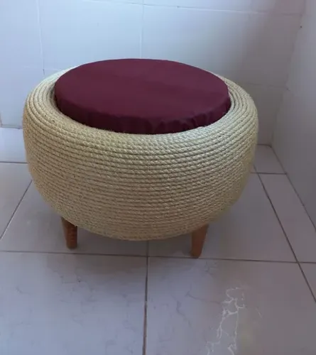 Puff Baú revestido de Sisal e tecido impermebilizado
