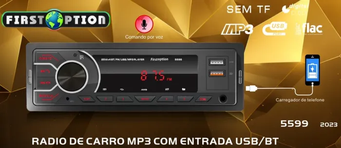 RADIO FM/USB/MP3/BLUT/CARREGADOR TELEFONE - FIRSTOPTION