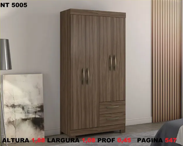 Guarda-roupa 4 Portas com 2 Gavetas - Novo
