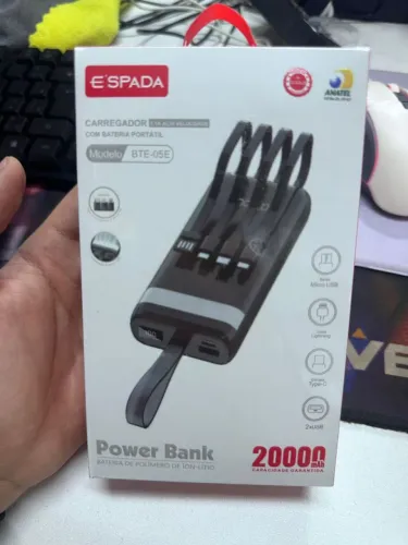 Power Bank Espada 20000mAh com cabos integrados