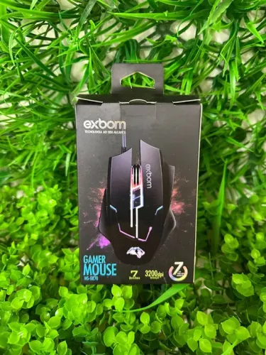 MOUSE GAMER RGB COM FIO EXBOM 3.200 DPI 7 Botões.